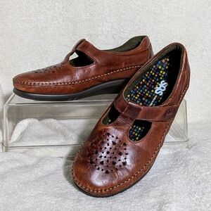 Women’s SAS “Willow” Walnut T-Strap Leather Loafers,‎ Comfortable, Sz 8WW
